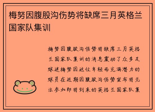梅努因腹股沟伤势将缺席三月英格兰国家队集训