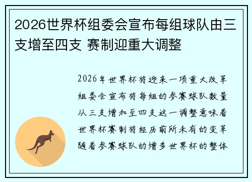 2026世界杯组委会宣布每组球队由三支增至四支 赛制迎重大调整